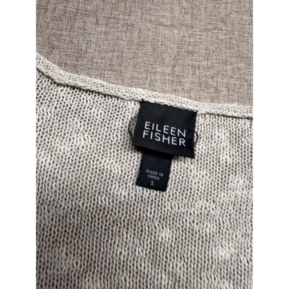 Eileen Fisher Open Knit Linen Blend Long Sleeve Sweater Oatmeal Beige Side Slit - Picture 2 of 4